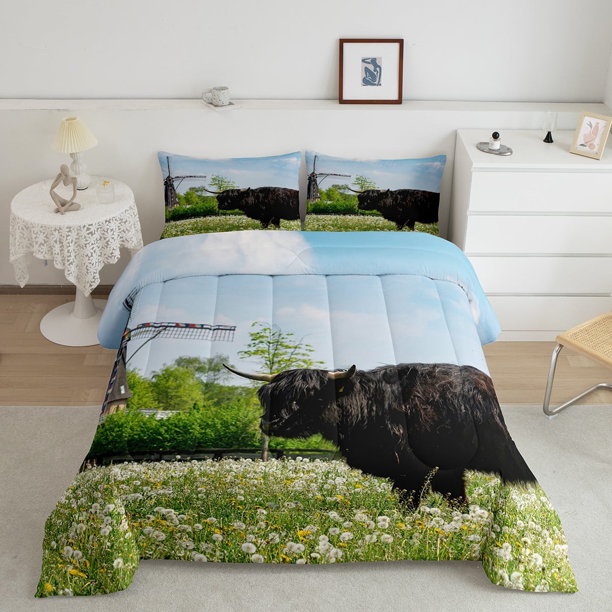 YST Rustic Comforter Set Toddler Bedding Black Bull Print Bedding ...