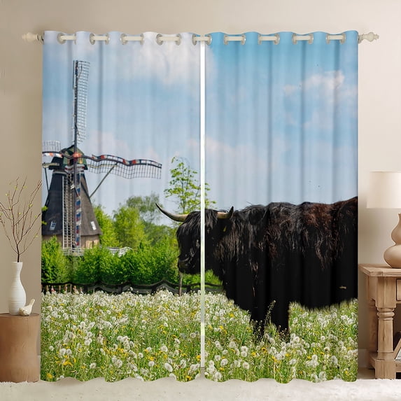 YST Rustic Curtains Toddler Blackout Curtains Black Bull Print Curtains & Drapes Windmill Decor Window Curtains 42''Wx84''L, Blue Sky Floral Farmhouse Window Treatments