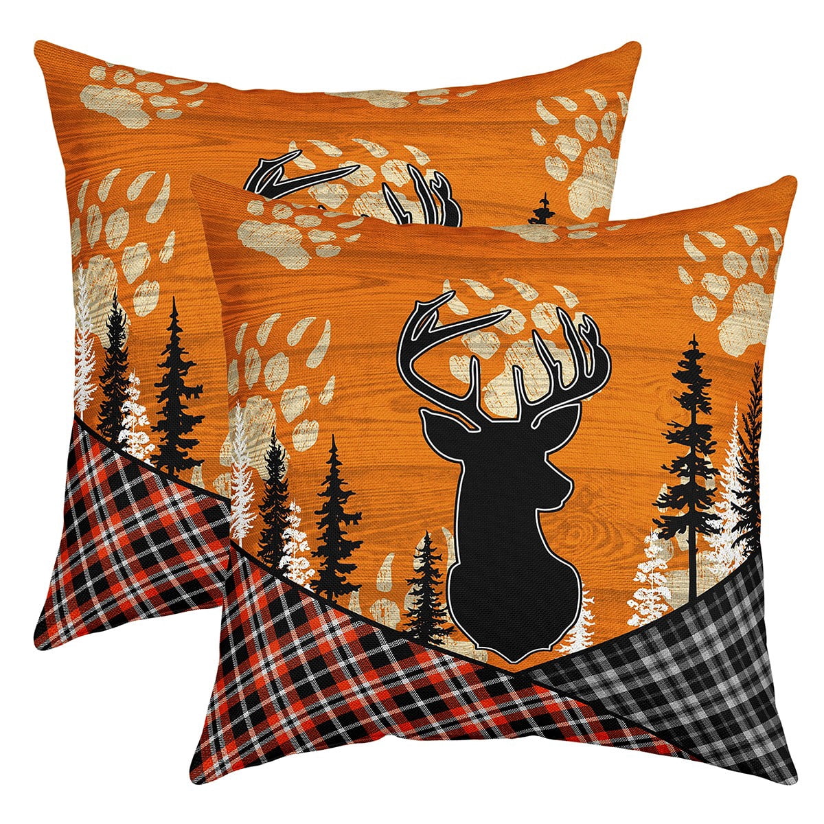 Deer & Bear Paw Print Pillow Covers Set Of 2 – 20x20 Inch, Jungle Animal Decor For Couch, Bed, RV