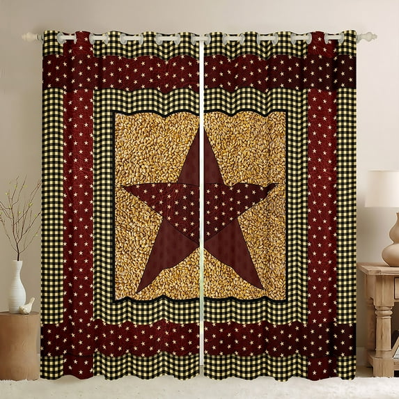 Erosebridal Rustic Farmhouse Blackout Curtains,Country Texas Star Curtains for Teens Adult,Buffalo Grid Window Curtains & Drapes,Vintage Cabin Lodge Decor Window Treatments,Brown Yellow 52"X84"