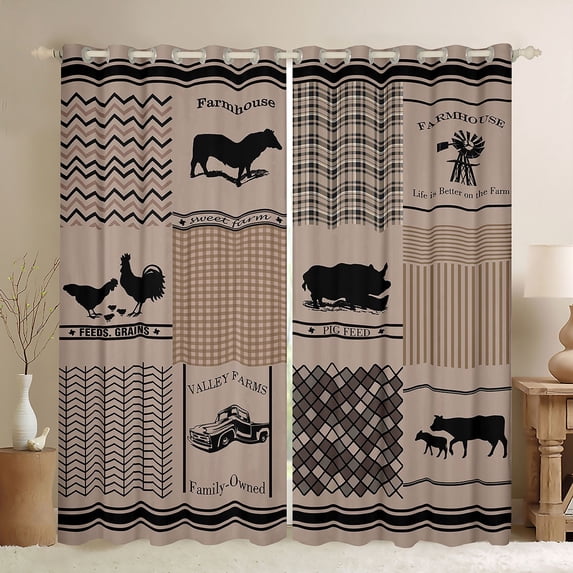 YST Rustic Farmhouse Blanket Boys Farm Animal Windmill Curtains, 42''Wx90''L Vintage Cow Pig Rooster Pattern Curtains & Drapes Geometry Diamond Lattice Window Treatments