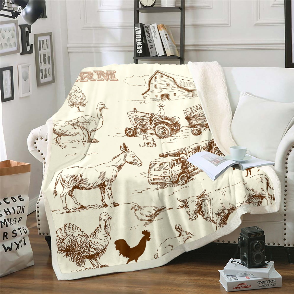 YST Rustic Farmhouse Blanket Farm Animal Throw Blanket for Bed, Cow