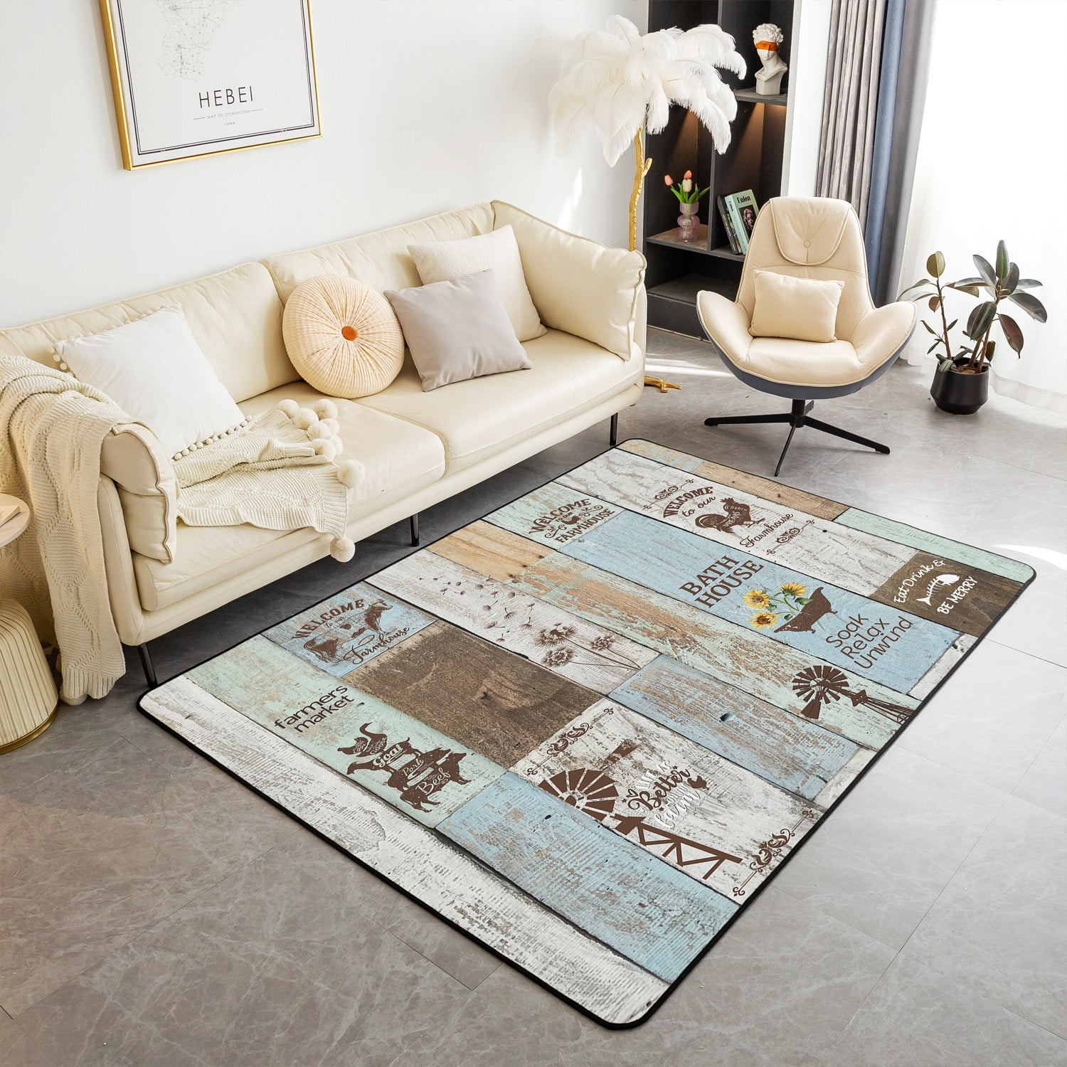 YST Rustic Farmhouse Carpet 3x5 for Bedside,Windmill Area Rug for