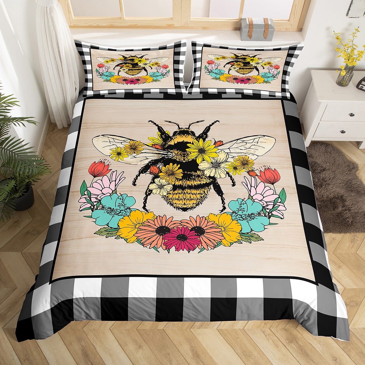 YST Rustic Farmhouse Comforter Cover Vintage Honey Bee Bed Set Chic yst-rustic-farmhouse-comforter-cover-vintage-honey-bee-bed-set-chic