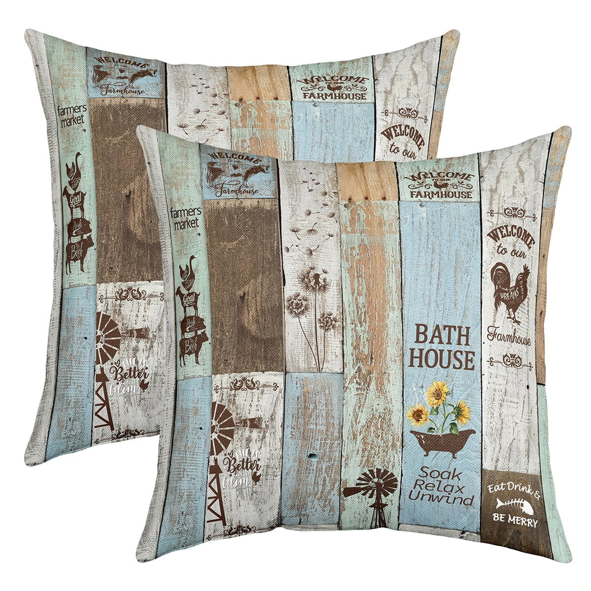 YST Rustic Farmhouse Throw Pillow Covers 16x16 inch set of 2,Windmill ...