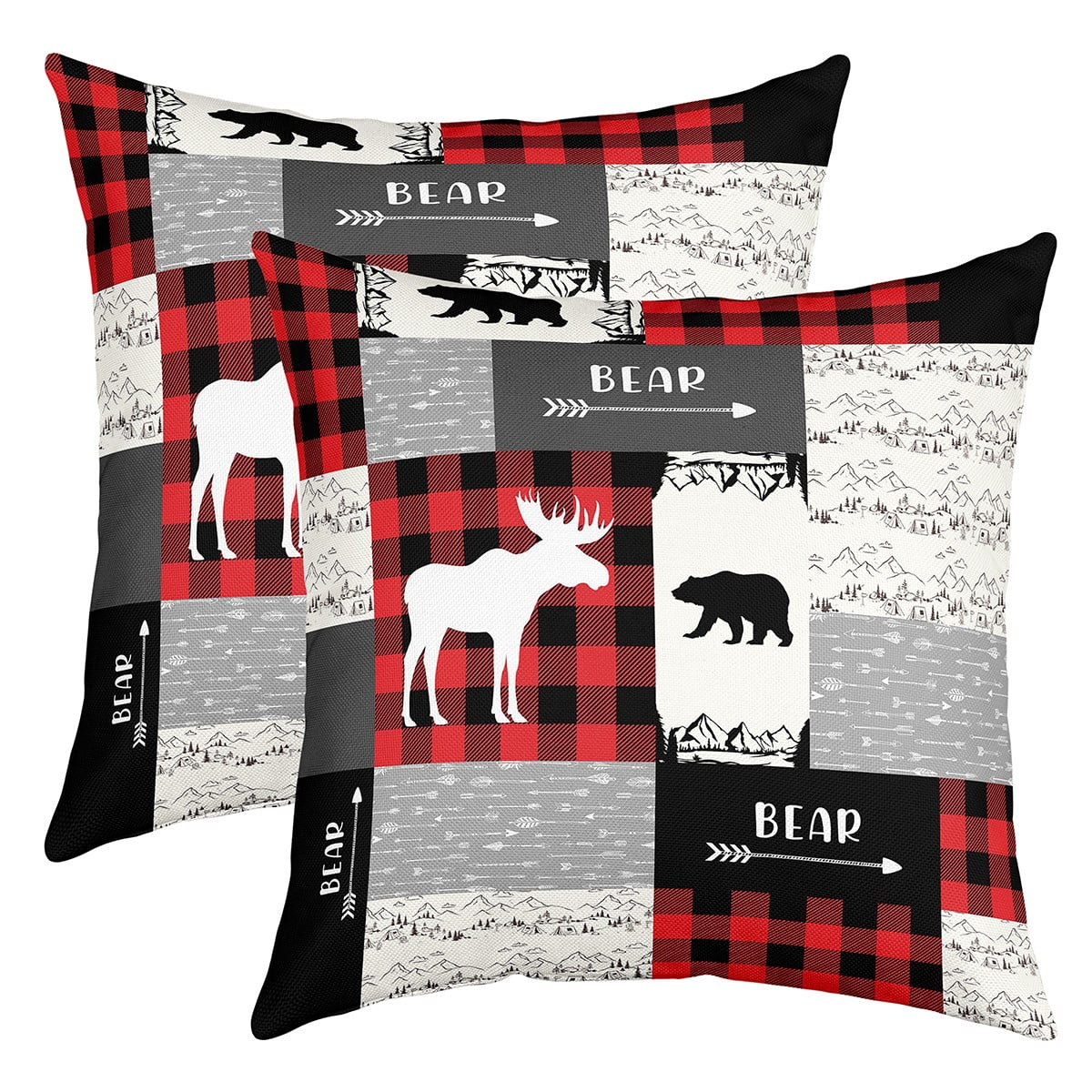 YST Rustic Farmhouse Throw Pillow Covers 24x24 Inch Set of 2,Deer Bear