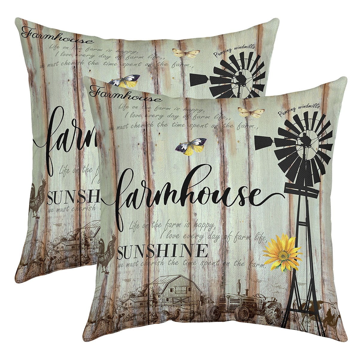 YST Rustic Farmhouse Throw Pillow Covers 24x24 inch set of 2,Country