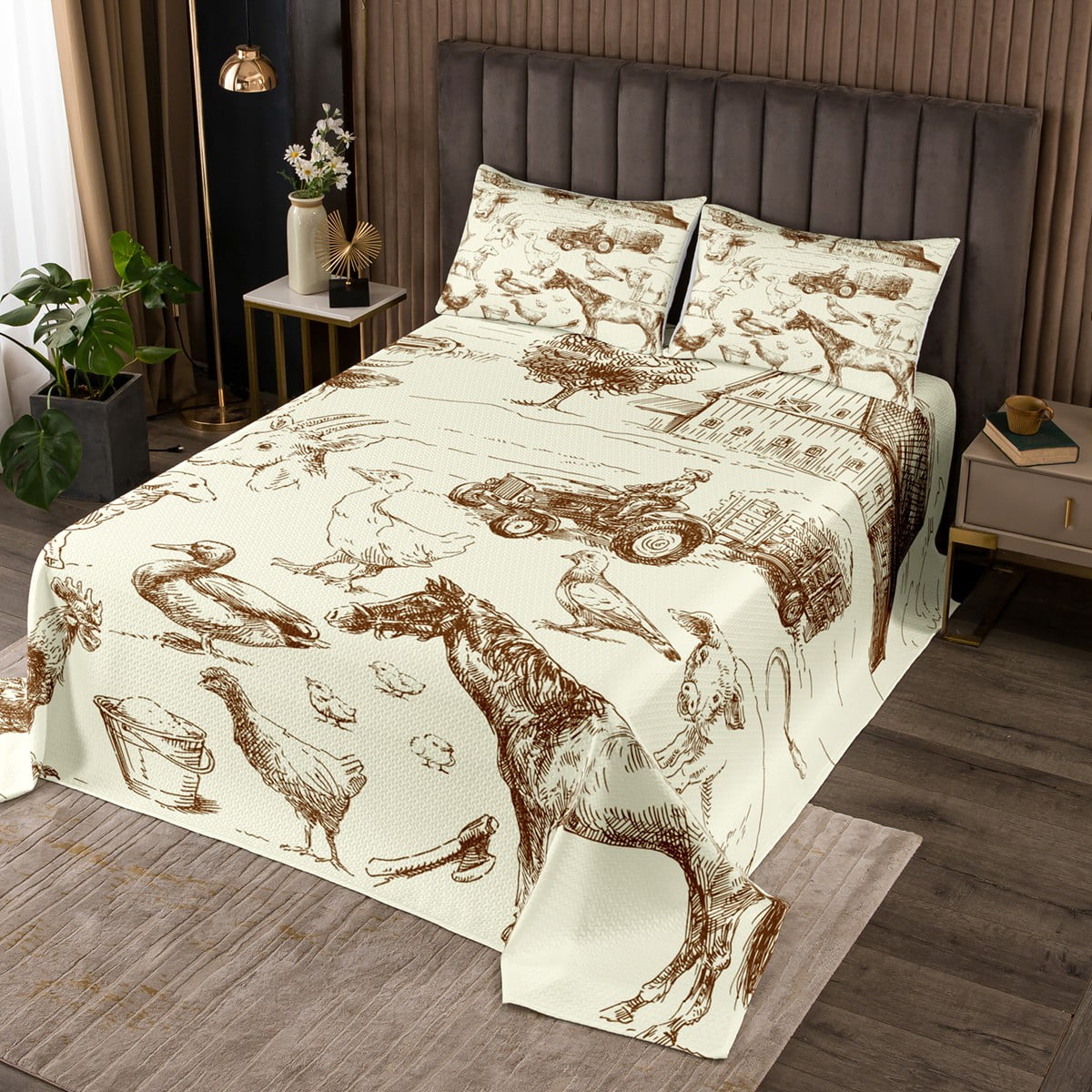 YST Rustic Lodge Cabin Coverlet King Size Vintage Farmhouse Bedding Set