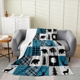 thumbnail image 1 of YST Rustic Patchwork Flannel Blanket Queen 90x90 inch,Country Cabin Fleece Blanket,Checkered Buffalo Plaid Bear Deer Throw Blanket,Woodland Wildlife Farmhouse Fuzzy Blanket Lightweight,Blue, 1 of 4