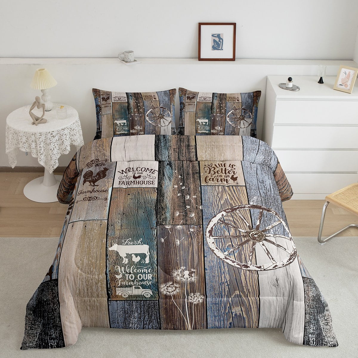 YST Rustic Windmill Comforter Set For Bedroom Decor, Farmhouse Wheel
