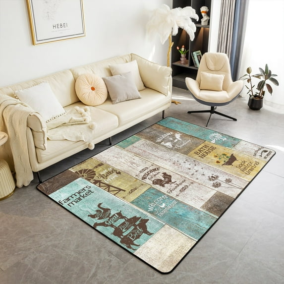 Erosebridal Rustic Windmill Farmhouse Carpet 3x5 for Bedside,Vintage Country Western Farm Cow Area Rug,Country Barn Door Rug,Sunflower Butterfly Rooster Living Room Rug for Bedroom Doorway Non Slip