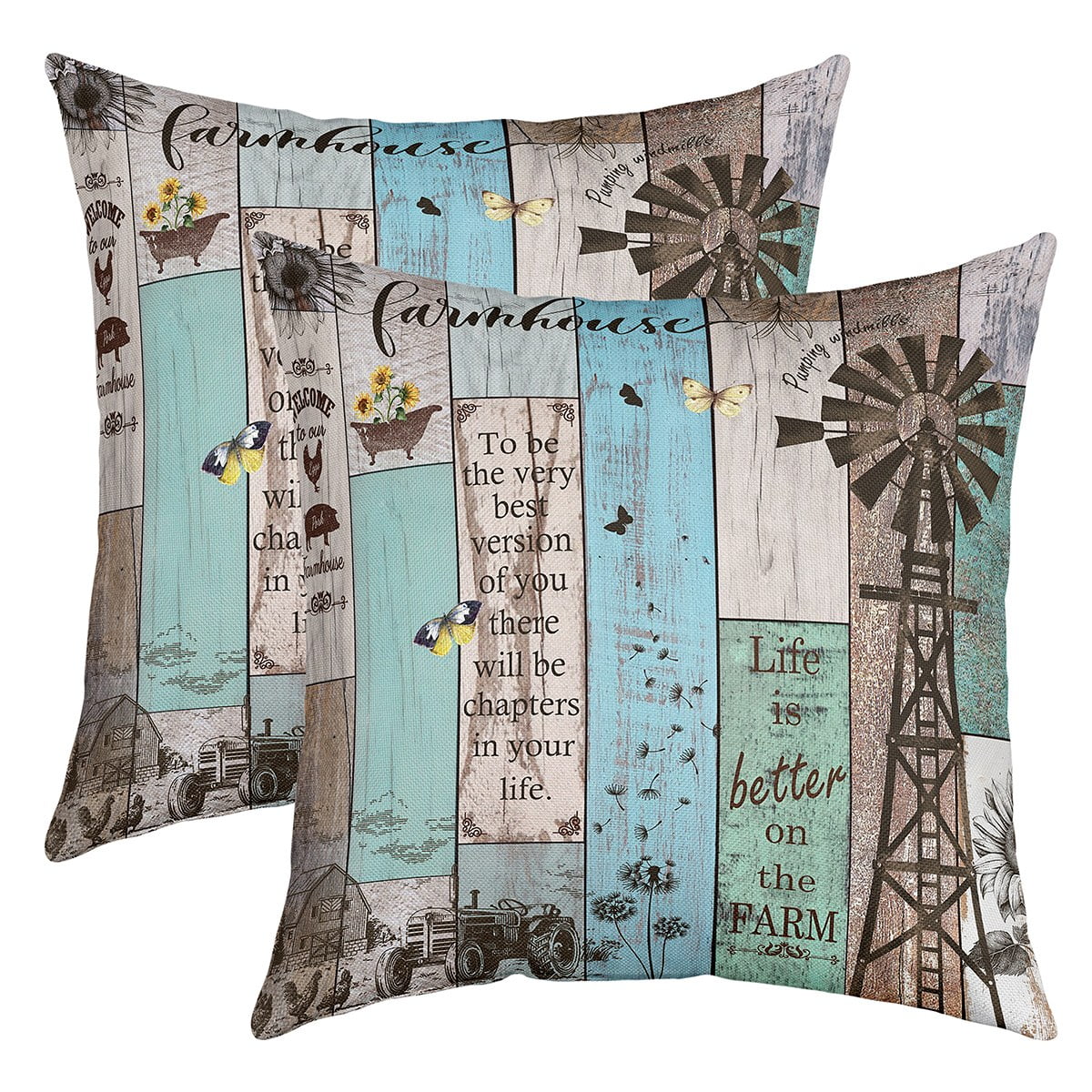YST Rustic Windmill Throw Pillow Covers 24x24 inch set of 2,Vintage