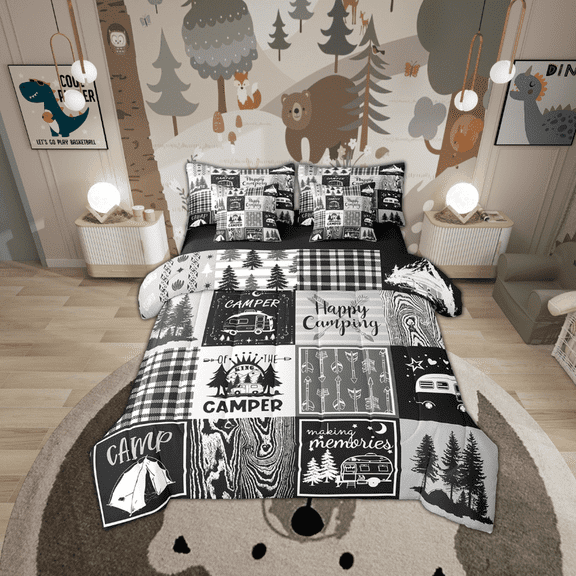 Rv Bedding Sets 7 Piece Plaid Camper Bed In A Bag Full Rustic Farmhouse Camping Bunk Comforter Set Camper Accessories For Travel Trailers,Woodland Travel Bed Set Men