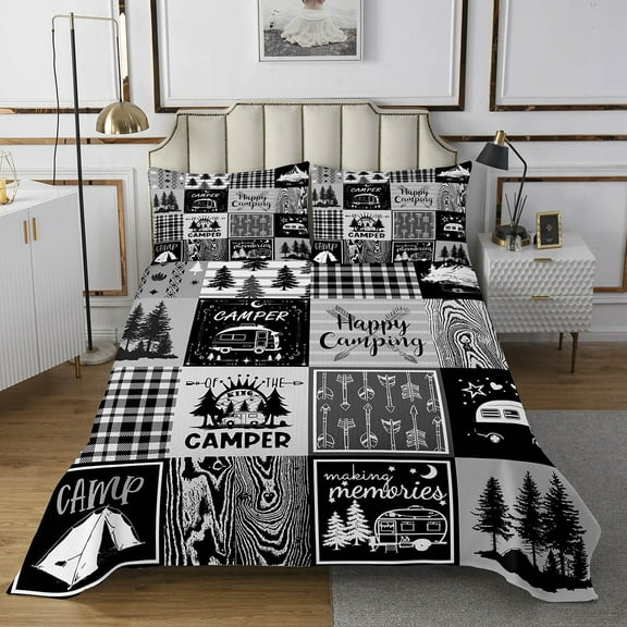Rv Quilt Sets Plaid Camper Bedspread Set Twin Rustic Farmhouse Camping Bunk Coverlet Set Camper Accessories For Travel Trailers,Woodland Travel Bedding Set Men