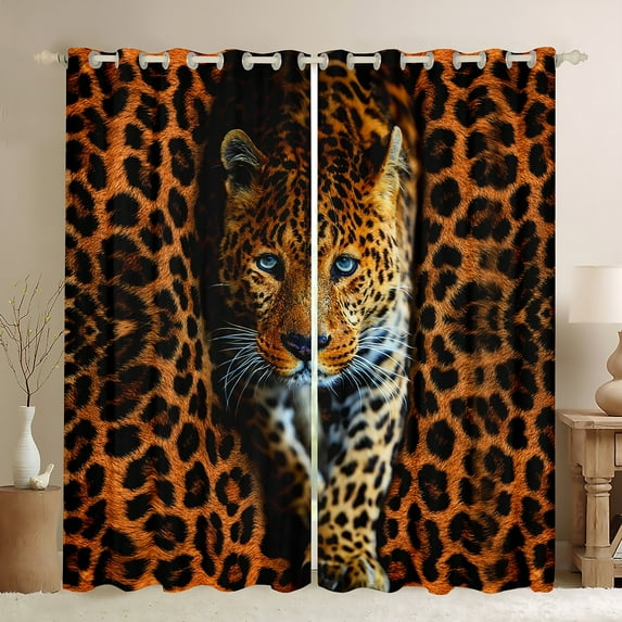 Erosebridal Safari Cheetah Blackout Curtains Brown Leopard Print Curtains & Drapes, Wild Jungle Animal Curtains Woodland Wildlife Black Out Curtains, Brown Black Window Drapes