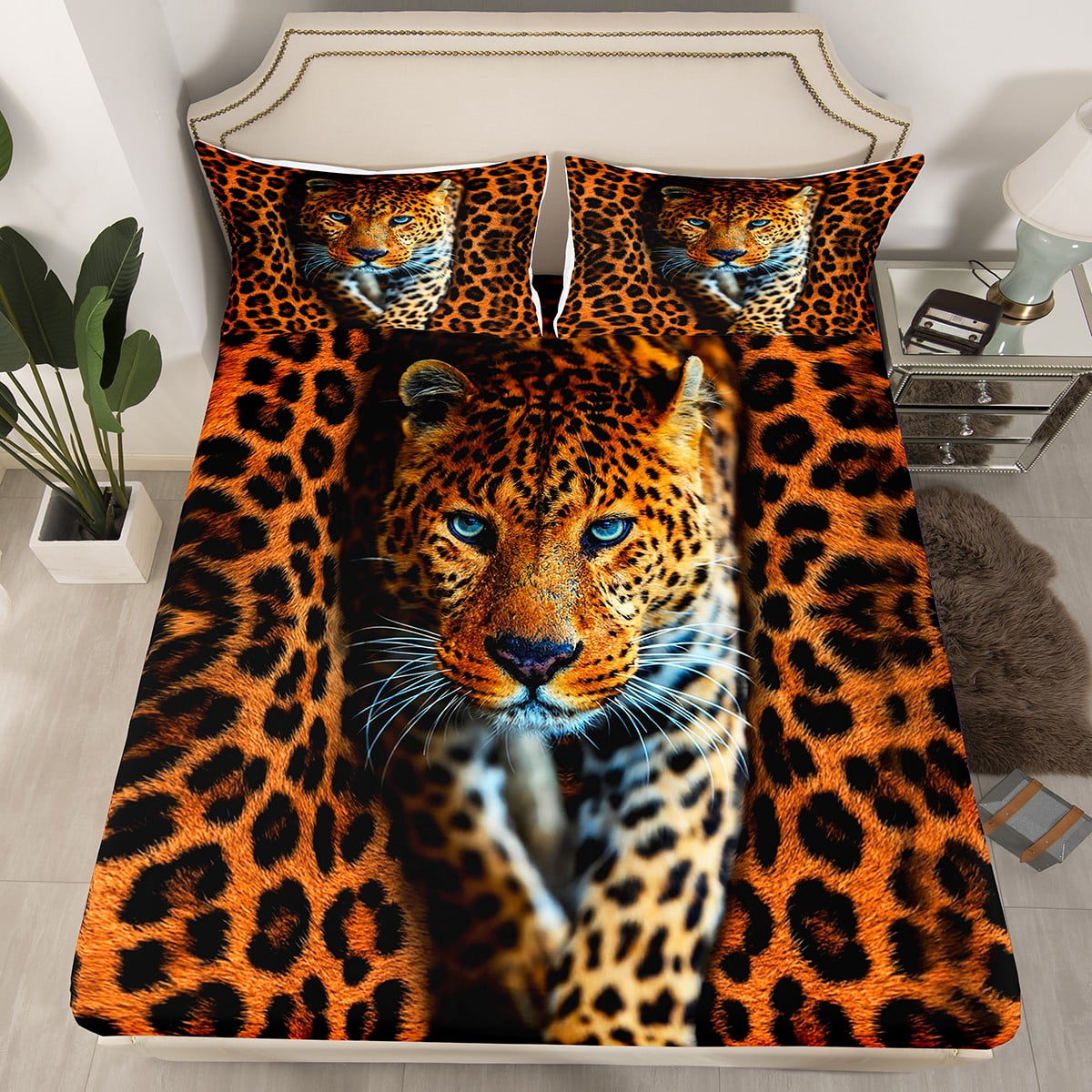 YST Safari Cheetah Queen Fitted Sheet Brown Leopard Print Sheets, Wild