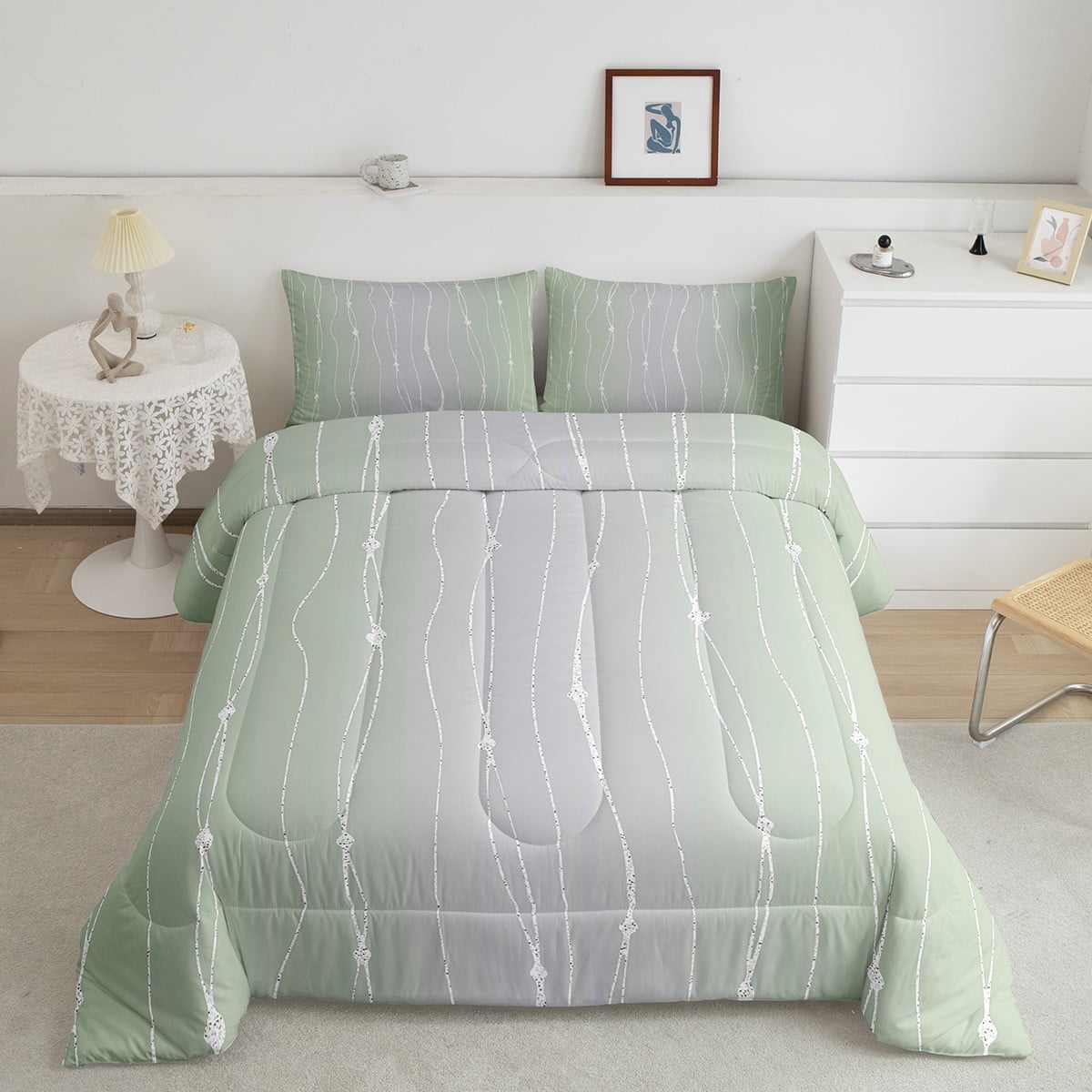 Modern Teal Blue Aqua Grey Chevron Stripe Comforter Set For Boys - Includes Pillows - View #2