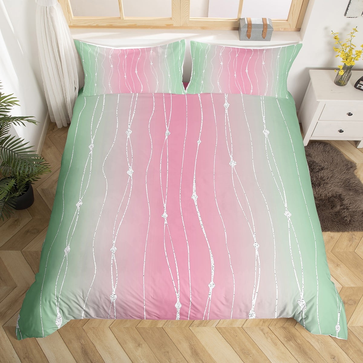 Erosebridal Bettwäsche-Set Twin/Full – Grüne Abstrakte Blätter, Mikrofaser, Waschbar, Inkl. Bettdecke & Kissenbezug
