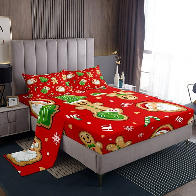 YST Santa Claus Bed Sheets Set Full,Cute Gingerbread Man Sheet Set for ...