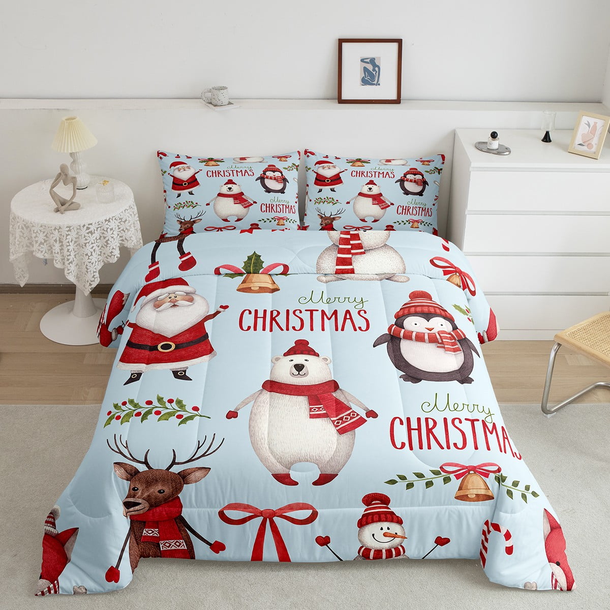 YST Santa Claus Quilt, Kids Merry Christmas Comforter Set Twin Size