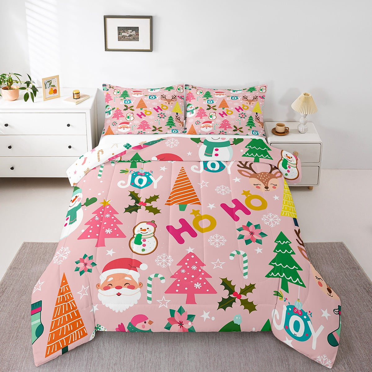 YST Santa Claus Quilt Twin Size For Kids Girls, Merry Christmas Bedding