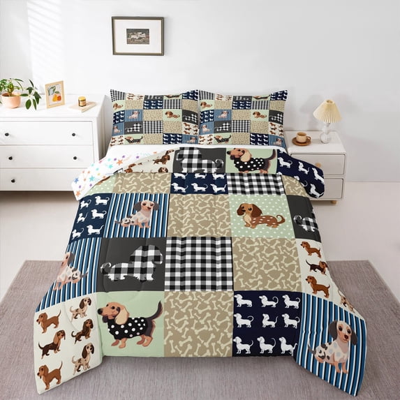 YST Sausage Dog Bedding Set Full Size Dachshund Comforter Set for Kids Boys Girls Decor Puppy Dog Comforter Microfiber Cute Duvet Set Bedroom Quilt Set