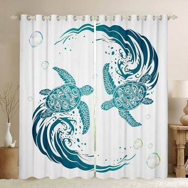 Erosebridal Sea Turtle Blackout Curtains, Tortoise Sea Wave Curtains Teens Adult, Reptile Sea Animal Curtains & Drapes 42"Wx63"L 2 Panels,Coastal Creature Marine Life Window Treatments
