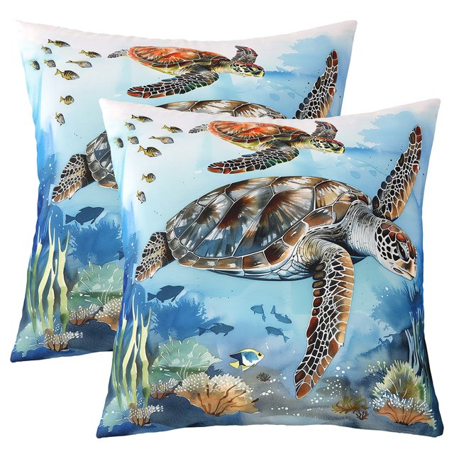 YST Sea Turtle Throw Pillow Covers 24x24 Inch Set of 2,Cartoon Tortoise