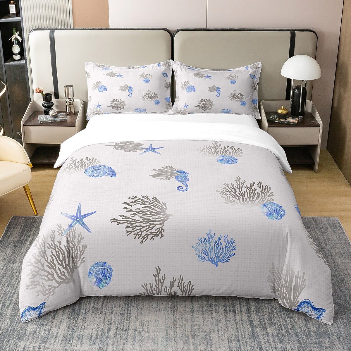 YST Seashell 100% Natural Cotton Duvet Cover Underwater Bedding Set ...