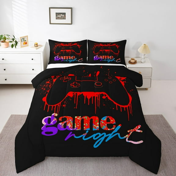 All Season Red Black Teen Bedding,Classic Gamer Comforter Sets Youth Adult,Retro Gamepad Bedding Duvets & Down Comforters,Gaming Duvet Insert,,Reversible
