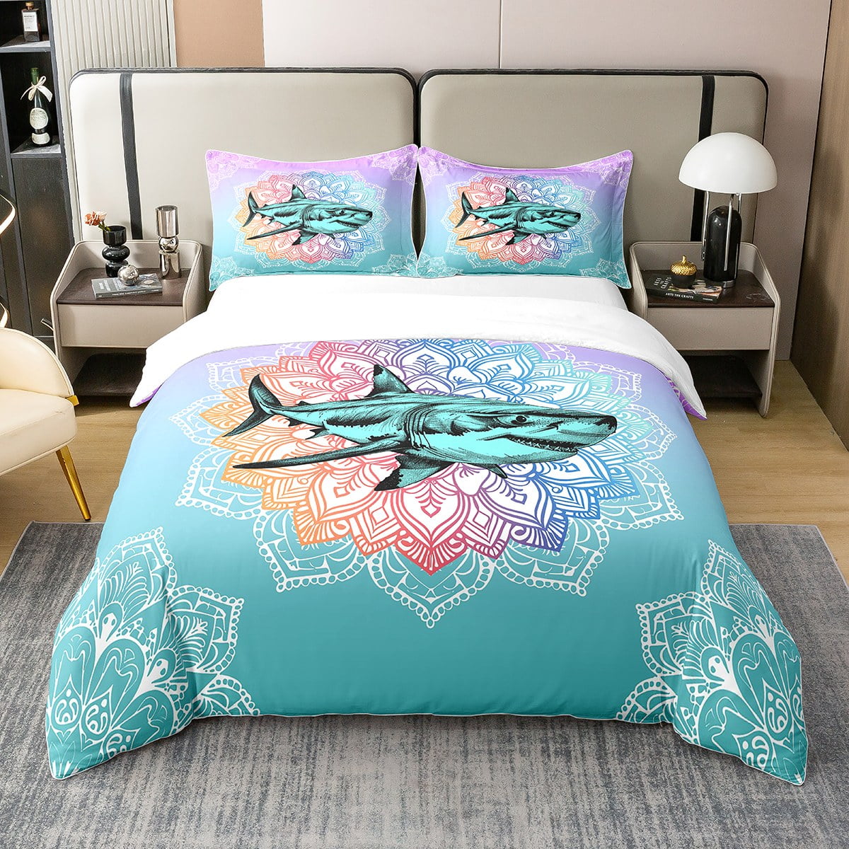 Western Magic Dragon Duvet Cover Set - Moon Star Boho Bedding With Gothic Dragon Design For Kids' Rooms