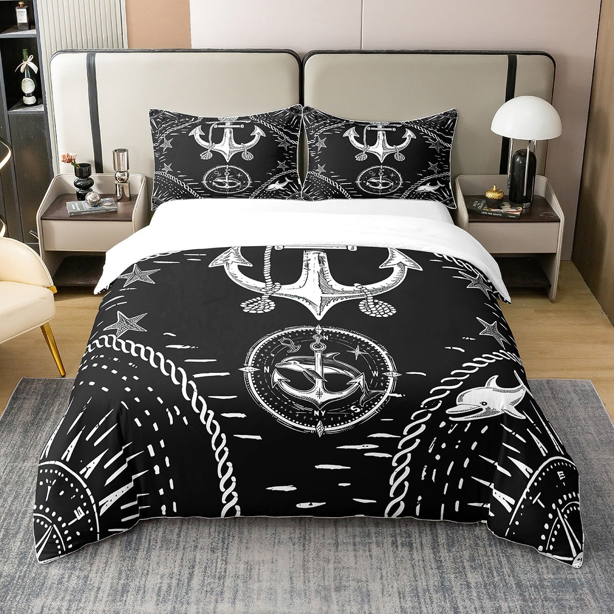 YST Ship Anchor Decor Duvet Cover,Vintage Steering Wheel Compass ...