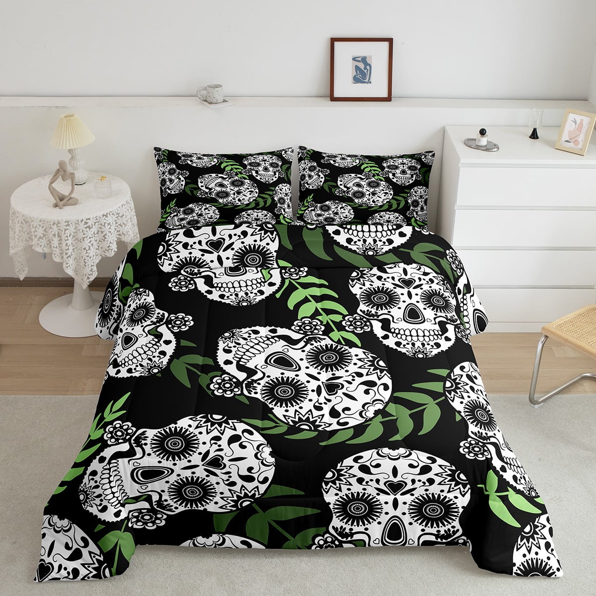 YST Skull Bedding Comforter Sets Mexican Skull Floral Leaf Bedding Boho ...