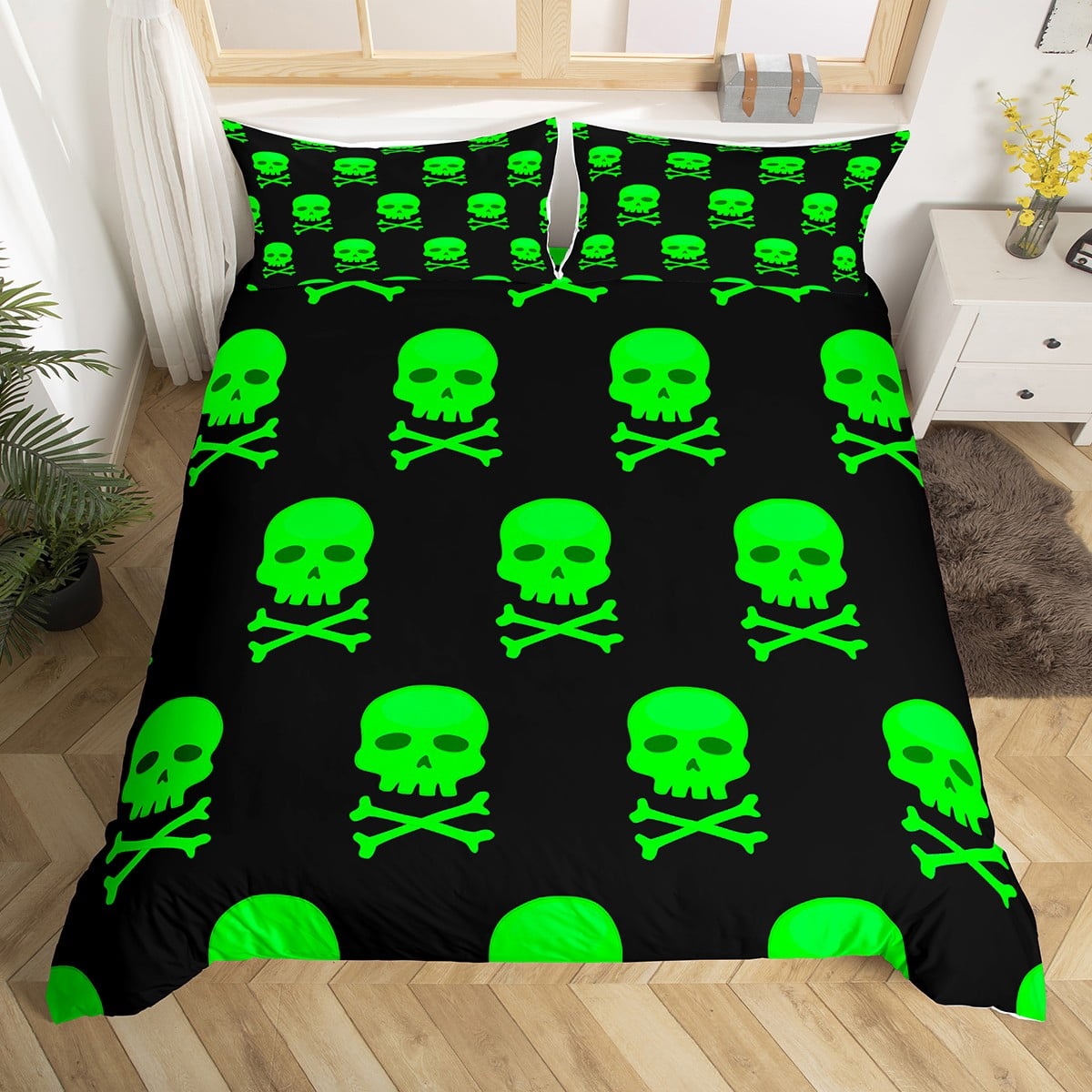 YST Skull Comforter Cover Halloween Bed Set Gothic Skull Skeleton Duvet