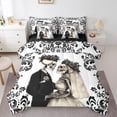 thumbnail image 1 of YST Skull Gothic Twin Bedding Set 7 Piece For Couple Wife Husband,Black White Damask Skull Goth Bed In A Bag,Wedding Anniversary Valentines Day Comforter Set With Sheets Romantic Bed Set, 1 of 5