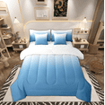 thumbnail image 1 of Sky Blue 7 Piece Bed in a Bag Queen Size Ombre Bedding Set Blue White Gradient Down Comforter Sea Ocean Blue Farmhouse Modern Abstract Art 3D Print Flat Fitted Sheet, 1 of 5