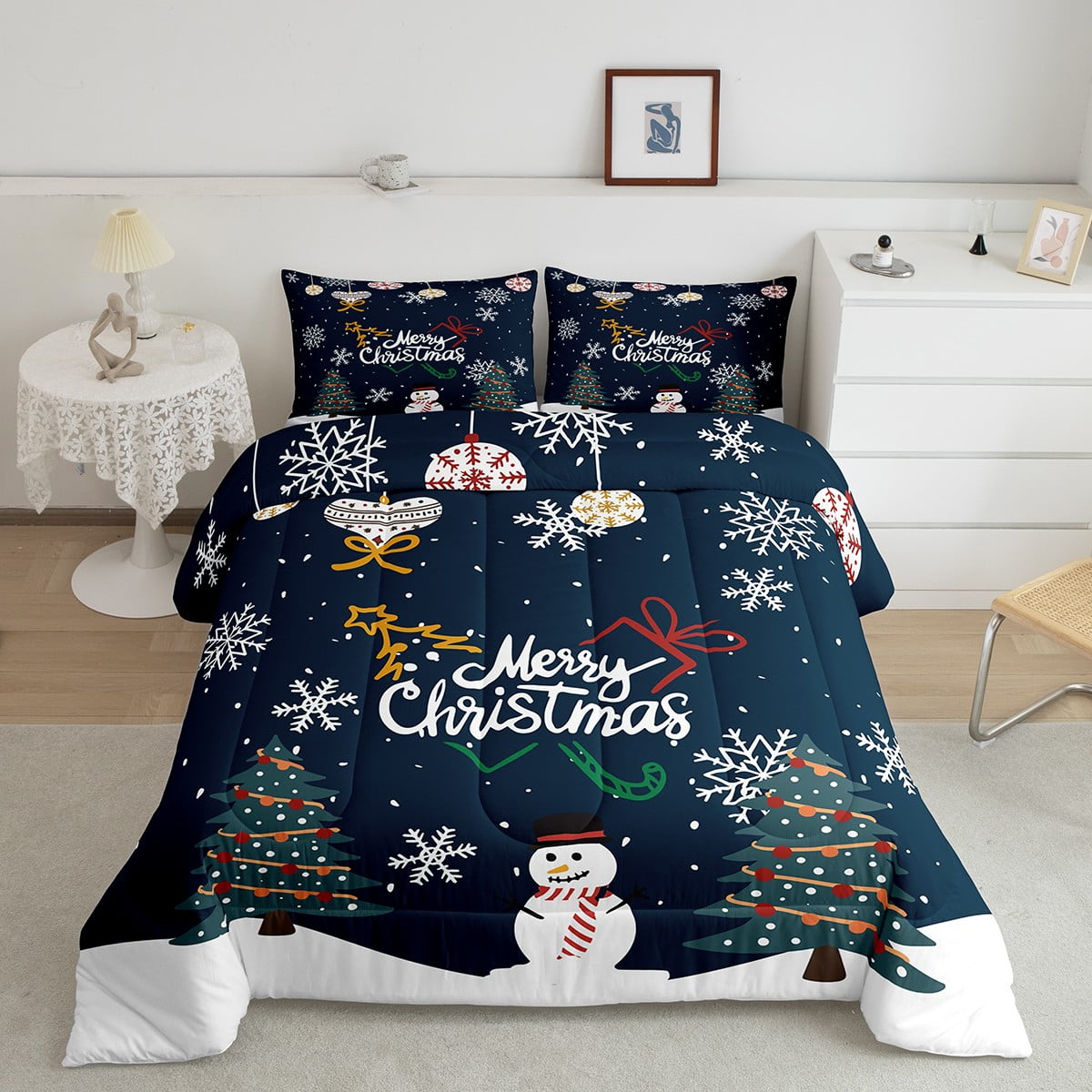 YST Snowflake Comforter Set for Kids Boys Girls,Cartoon Snowman Bedding