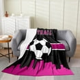thumbnail image 1 of Soccer Blanket Queen 90x90 Teens Women Football Throw Blanket, Sport Game Fleece Blanket Gaming Gamer Flannel Blanket, Black Pink Soft Lightweight, 1 of 4
