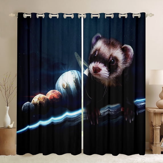 YST Solar System Curtains for Kids Ferret Blackout Curtains, Galaxy Planets Curtains & Drapes Psychedelic Nebula Celestial Bedroom Curtains, Animal Theme Window Treatments Black