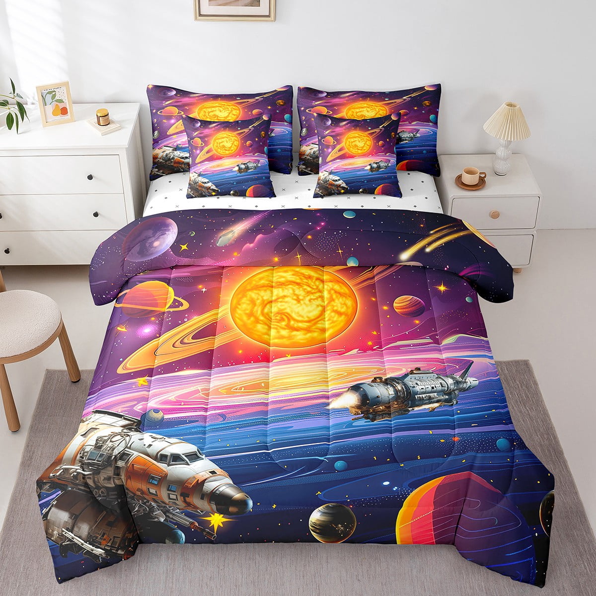 YST Solar System Queen Comforter Set 7-Piece Kids Boys Sun And Moon ...