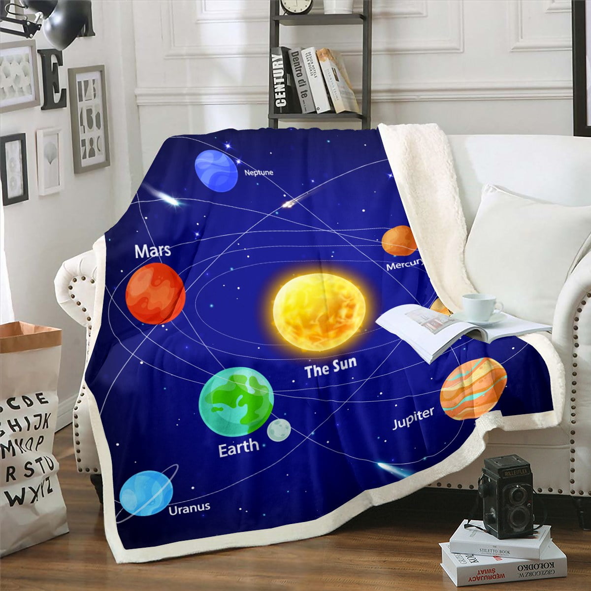 YST Solar System Throw Blanket Galaxy Planet Theme Fleece Blanket Outer Space Fuzzy Blanket for Youth Kids Boys Childish Cartoon Style Plush Bed Blanket Throw Size Deep Blue Walmart
