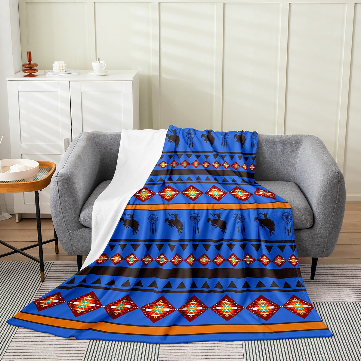 YST Southwest India Throw Blanket for Cowboys,Boho Aztec Fleece Blanket