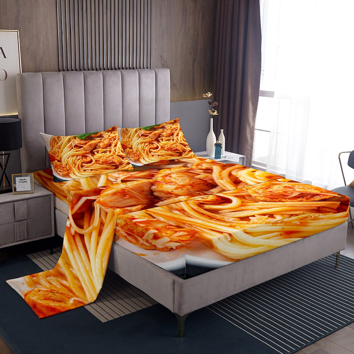 YST Spaghetti Noodles Bed Sheets Queen for Kids Adults,Chicken Pasta