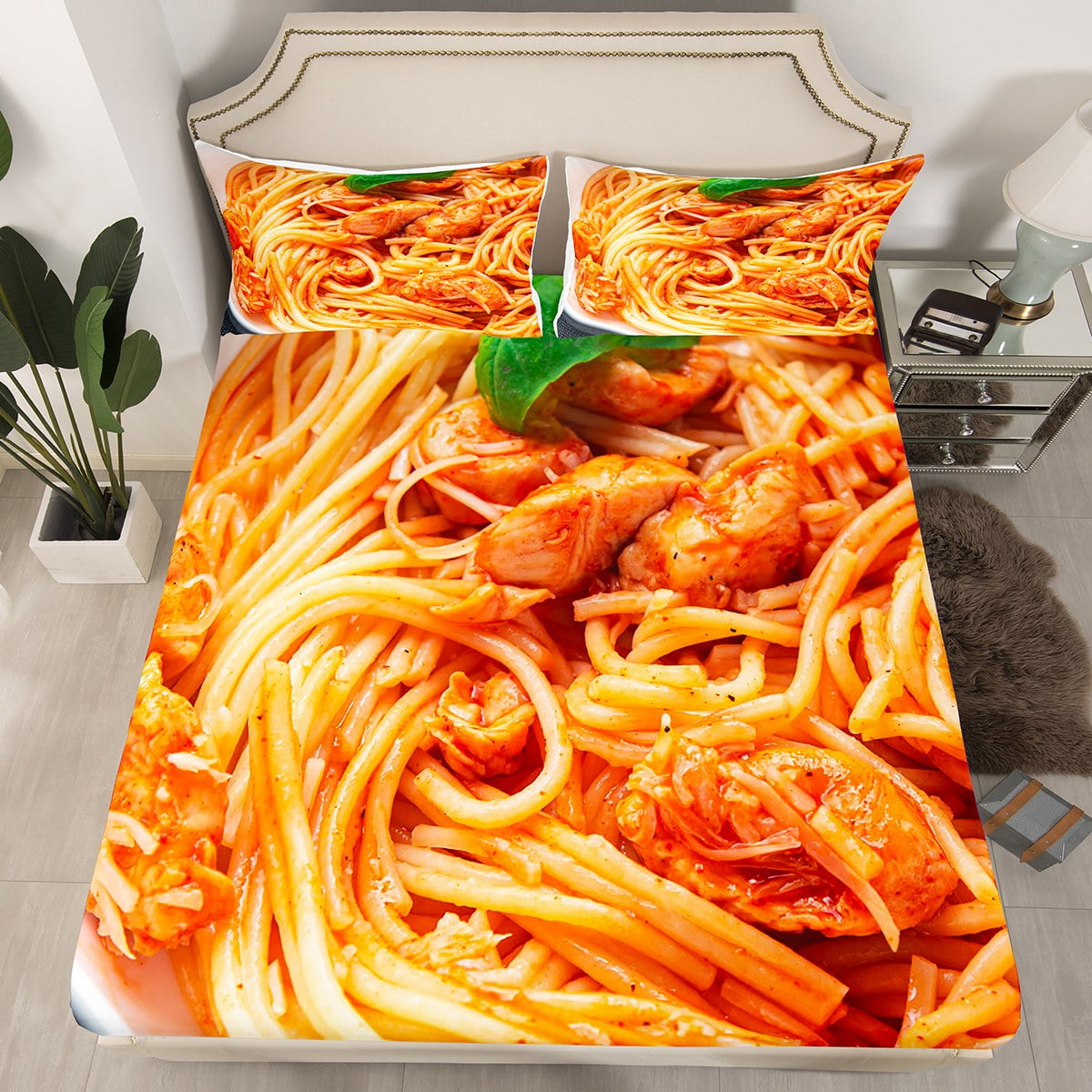 YST Spaghetti Noodles Fitted Sheet Full for Kids Adults,Chicken Pasta