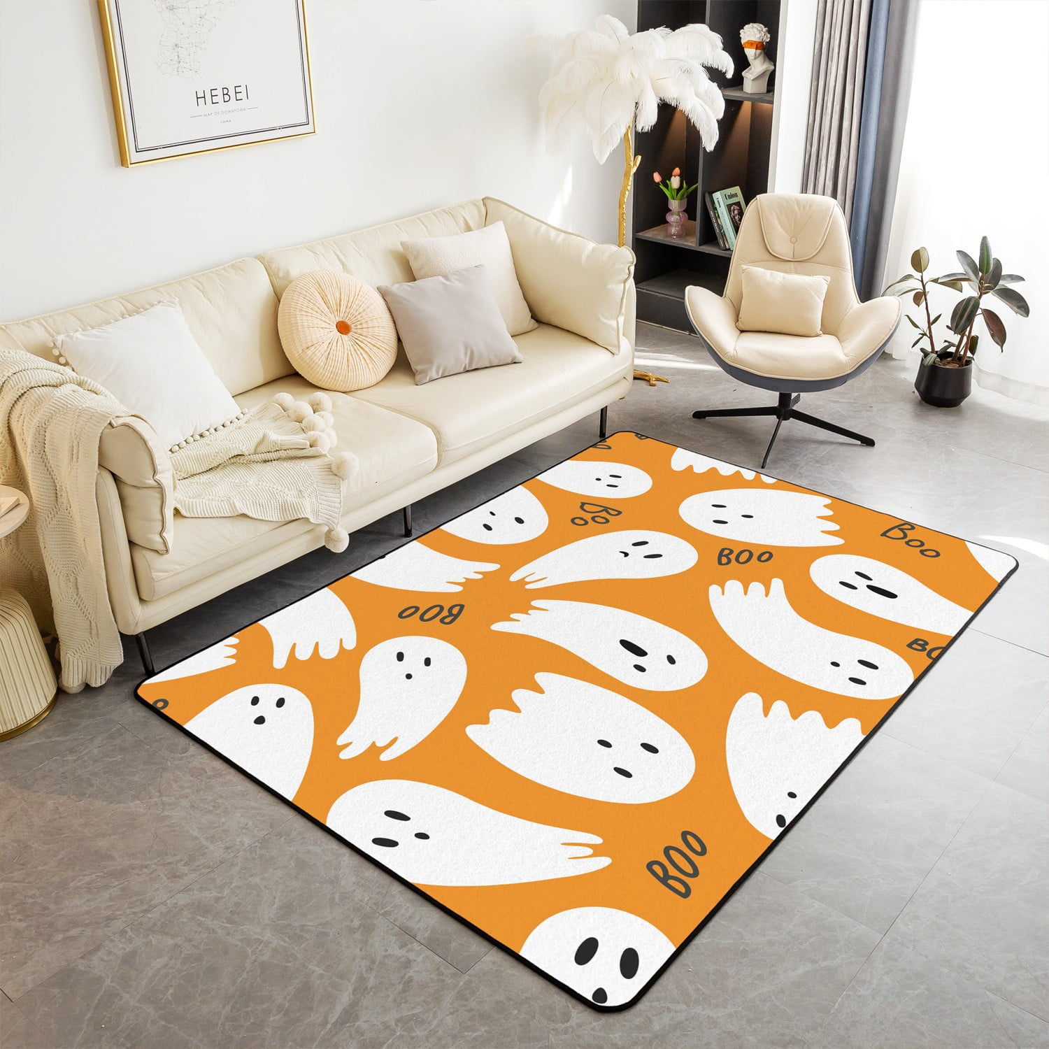 YST Spooky Silhouette Area Rug 5x7 for Bedside,Cartoon Ghost Living