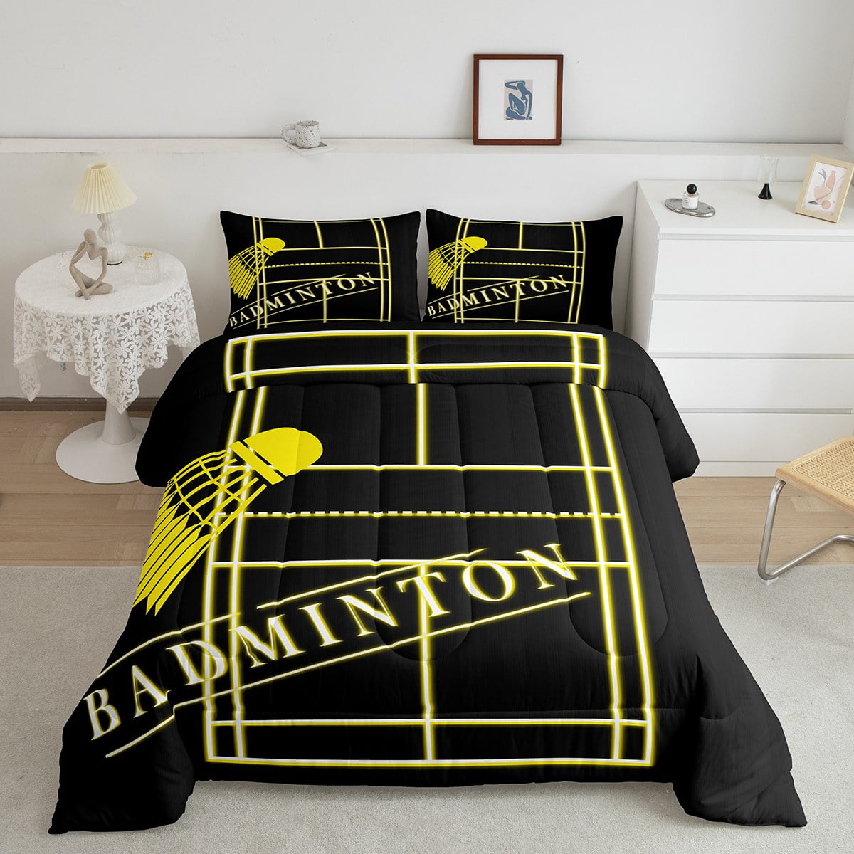 YST Sport Comforter Set Twin Badminton Bedding Set for Boys, Black