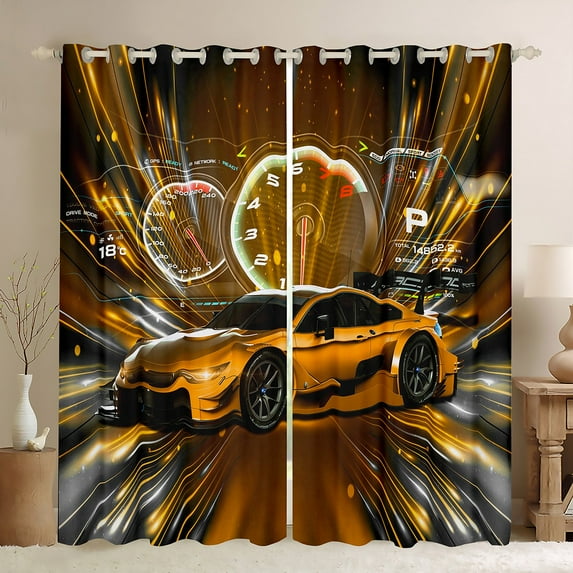 Erosebridal Sports Car Blackout Curtains Gold Race Car Curtains Extreme Sports Curtains & Drapes Cool Speed Racing Car Decor Window Treatments 42''Wx84''L
