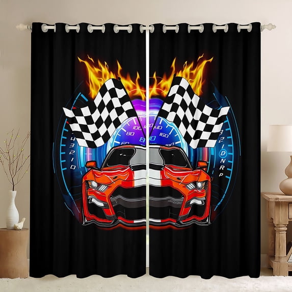 Erosebridal Sports Car Printed Blackout Curtains 104x63 Red Race Car Curtains,Black And White Buffalo Curtains & Drapes Teens Extreme Sport Bedroom Curtains Bedroom Decorative