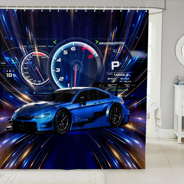 YST Sports Car Shower Curtain,Race Car Bathroom Shower Curtain Sets