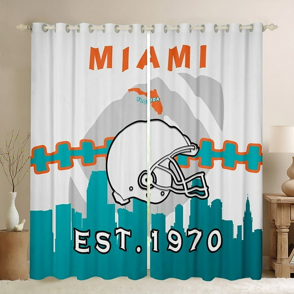 Erosebridal Sports Curtains 52x63 inch,Football Curtains Drapes,Blue Orange Rugby Blackout Curtains,American Football City Window Treatments 2 Panels for Bedroom(Miami)